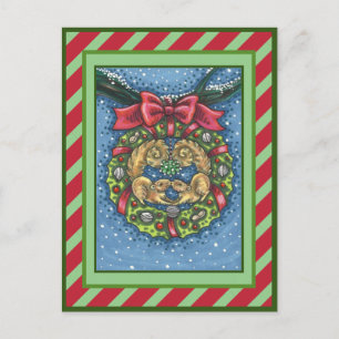 CARTES POUR FÊTES ANNUELLES SQUIRRELS DE BATTERIE SOUS MISTLETOE, VARIE NUT