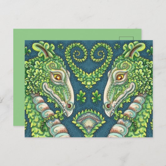 CARTES POUR FÊTES ANNUELLES ST. DRAGON SHAMROCK VERT DE PATRICK, IMAGINAIRE IR (Devant / Derrière)