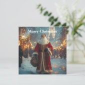 Cartes Pour Fêtes Annuelles St. Nicholas dans un village enneigé et festif  (Debout devant)