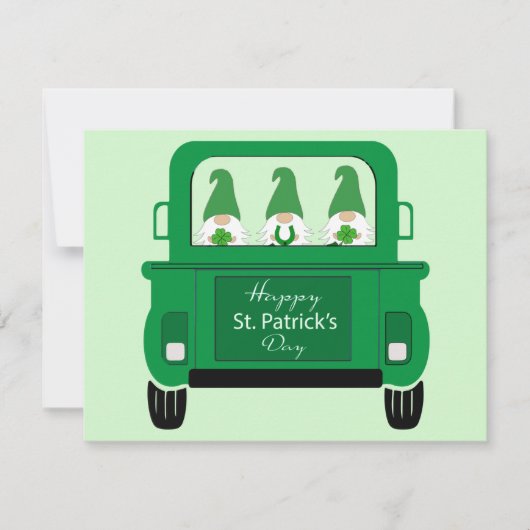 Cartes Pour Fêtes Annuelles St Patrick's Day Gnomes dans un camion (Devant)