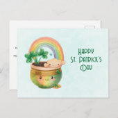 Cartes Pour Fêtes Annuelles St. Patrick's Day Whimsical Arc-en-ciel et trèfle (Devant / Derrière)