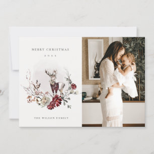 Cartes Pour Fêtes Annuelles Stag Marsala Folia Wreath Photo Joyeux Noël