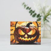 Cartes Pour Fêtes Annuelles Stained Glass Scary Halloween Jack-O-Lantern  (Debout devant)