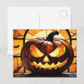Cartes Pour Fêtes Annuelles Stained Glass Scary Halloween Jack-O-Lantern  (Devant / Derrière)