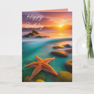 Cartes Pour Fêtes Annuelles Starfish sur la plage à Dawn Birthday