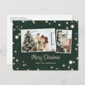 Cartes Pour Fêtes Annuelles Starry Green Snow 3 Photo Joyeux Noël (Devant / Derrière)