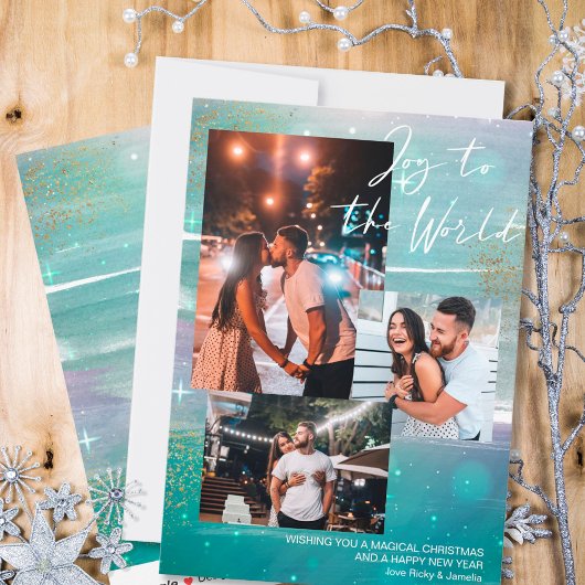 Cartes Pour Fêtes Annuelles Starry Night Joy to the World 3 Photo Green