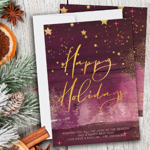 Cartes Pour Fêtes Annuelles Starry Winter Night Joyeuses Vacances Ruby Gold