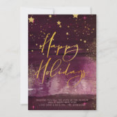 Cartes Pour Fêtes Annuelles Starry Winter Night Joyeuses Vacances Ruby Gold (Devant)