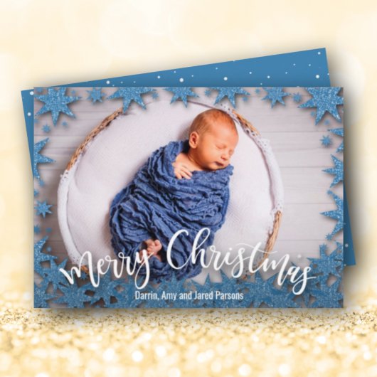Cartes Pour Fêtes Annuelles Stars Blue Faux Parties scintillant Photo de Noël