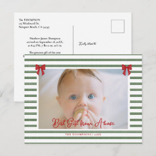 Cartes Pour Fêtes Annuelles Statistiques bébé Rubans rouges Rayures vertes Pho