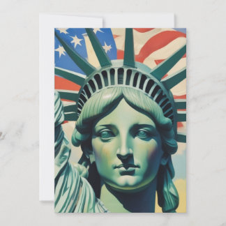 Cartes Pour Fêtes Annuelles Statue de la Liberté & Drapeau Américain Art New Y