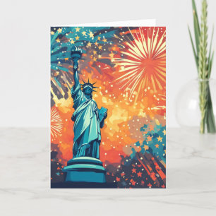 Cartes Pour Fêtes Annuelles Statue de la Liberté Étoiles colorées