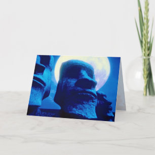 Cartes Pour Fêtes Annuelles Statue d'île de Pâques avec la lune