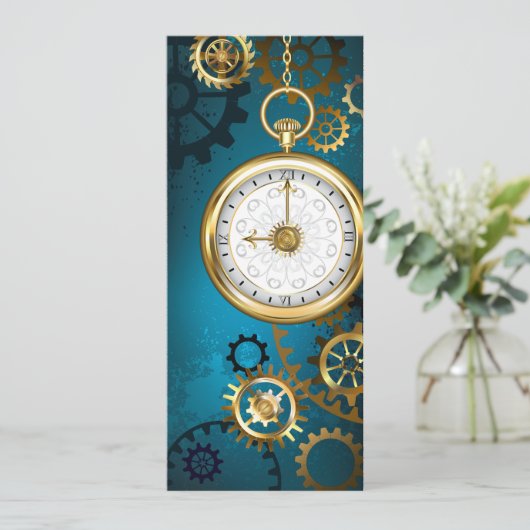 Cartes Pour Fêtes Annuelles Steampunk Arrière - plan turquoise avec Gears (Debout devant)