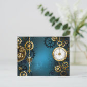 Cartes Pour Fêtes Annuelles Steampunk Arrière - plan turquoise avec Gears (Debout devant)