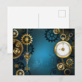 Cartes Pour Fêtes Annuelles Steampunk Arrière - plan turquoise avec Gears (Devant / Derrière)