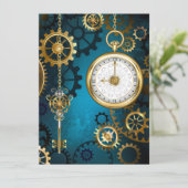 Cartes Pour Fêtes Annuelles Steampunk Arrière - plan turquoise avec Gears (Debout devant)