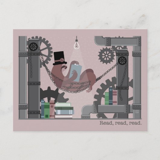 Cartes Pour Fêtes Annuelles Steampunk Sloth Reading Postcards (Devant)