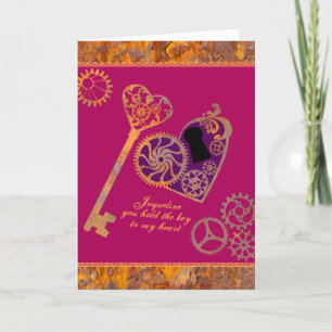 Cartes Pour Fêtes Annuelles Steampunk Valentine Rousty Gears Clé de coeur et s