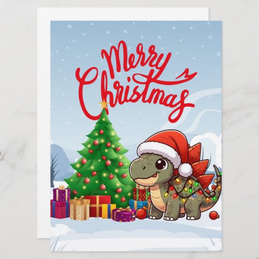 Cartes Pour Fêtes Annuelles Stegosaurus de Noël pour bébé mignon/Whimsical (Devant / Derrière)