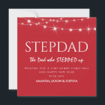 Cartes Pour Fêtes Annuelles Stepdad personnalisé Noël contemporain<br><div class="desc">Surprenez votre beau-père avec cette magnifique carte contemporaine de noël. Avec un arrière - plan rouge et un texte blanc de noël classique qui dit 'STEPDAD, LE PÈRE QUI A FAIT UN PAS EN AVANT', et un modèle de message de noël. Tout le texte peut être modifié selon vos besoins...</div>