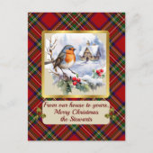 Cartes Pour Fêtes Annuelles Stewart Crest & Tartan avec Robin (Devant)