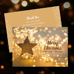 Cartes Pour Fêtes Annuelles Strand of Christmas Lights Business<br><div class="desc">Les cartes de voeux pour les vacances d'affaires comprennent des brins de lumières brillantes des arbres de Noël et une grande étoile rustique avec Joyeux Noël et le nom de votre entreprise sur le devant. Votre message de remerciement personnalisé est imprimé au verso ou laissez ces sections vides. Assurez-vous de...</div>