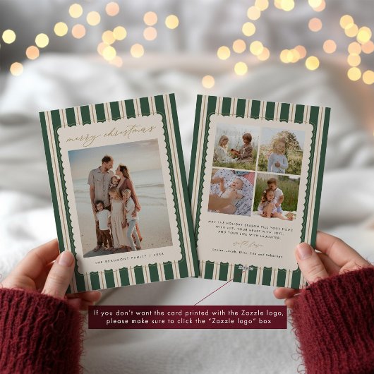 Cartes Pour Fêtes Annuelles Striped and Scalloped Christmas Card with Photo