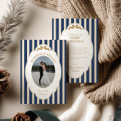 Cartes Pour Fêtes Annuelles Striped Christmas Card with Photo