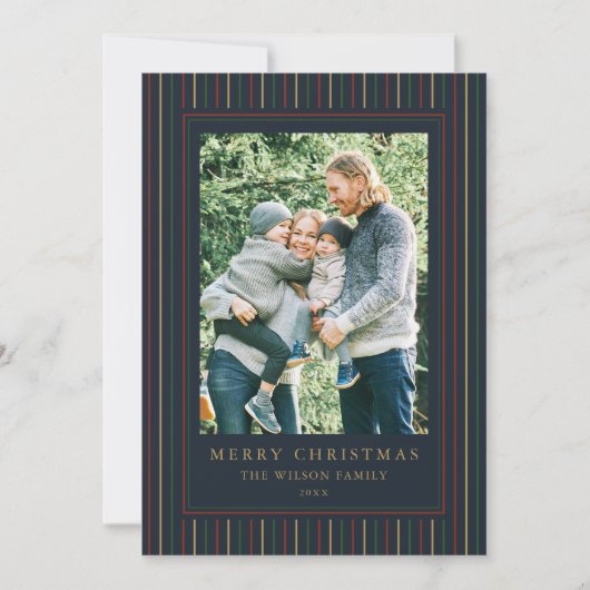 Cartes Pour Fêtes Annuelles Stripes de Noël une photo (Devant)