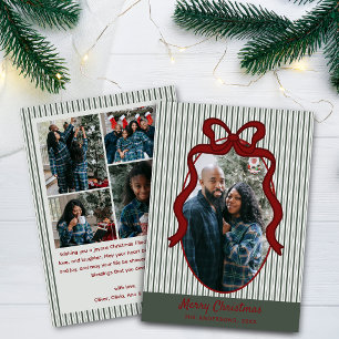 Cartes Pour Fêtes Annuelles Stripes & Red Bow Noël 5 Photo