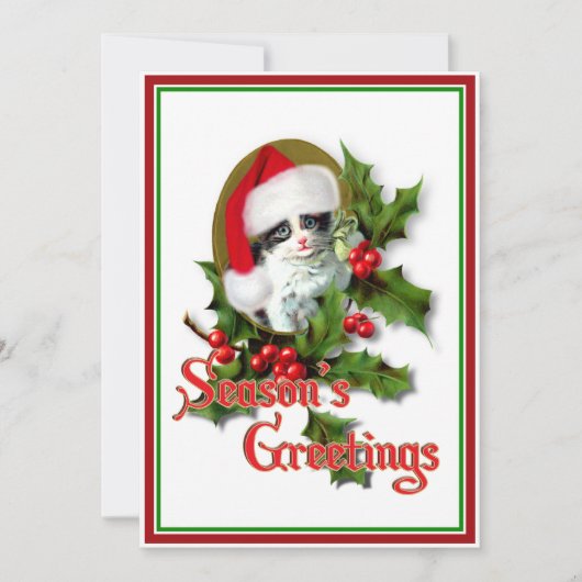 Cartes Pour Fêtes Annuelles Style ancien Noël Kitten Bonnes Fêtes (Devant)
