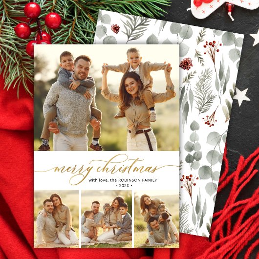 Cartes Pour Fêtes Annuelles Style Botanique 4 Photo Collage Noël