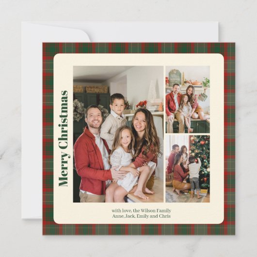 Cartes Pour Fêtes Annuelles Style Classy Plaid 3 photos Noël (Devant)