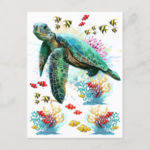 Cartes Pour Fêtes Annuelles Style d'aquarelle sous-marine de tortue marine