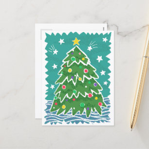 Cartes Pour Fêtes Annuelles Style de timbre rétro coloré Arbre de Noël