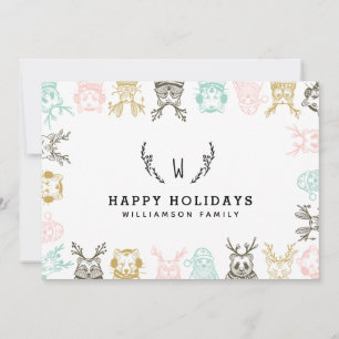 Cartes Pour Fêtes Annuelles Style Etché Moderne Bois Animaux Noël