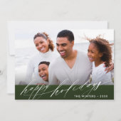 Cartes Pour Fêtes Annuelles Style Green & White Script photo de Noël (Devant)