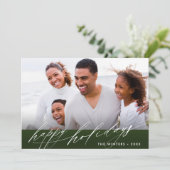 Cartes Pour Fêtes Annuelles Style Green & White Script photo de Noël (Debout devant)