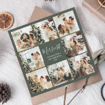 Cartes Pour Fêtes Annuelles Style Merriest Noël Script Photo Collage<br><div class="desc">Imaginez une carte de Noël carré conçue pour répandre la joie et la nostalgie des fêtes. Le recto de la carte est un collage de huit photos qui font chaud au coeur, capturant l'essence de vos célébrations festives et de vos moments chers. Au centre de cette magnifique mosaïque de photos,...</div>