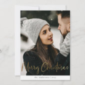 Cartes Pour Fêtes Annuelles Style moderne Black Gold Plaid Photo de Noël (Devant)