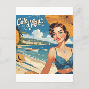 Cartes Pour Fêtes Annuelles Style vintage Côte d'Azur Beach Girl