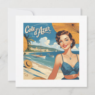 Cartes Pour Fêtes Annuelles Style vintage Côte d'Azur Beach Girl