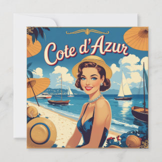 Cartes Pour Fêtes Annuelles Style vintage Côte d'Azur Beach Girl