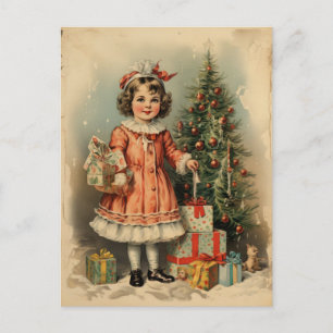 Cartes Pour Fêtes Annuelles Style vintage fille mignonne avec cadeaux Noël