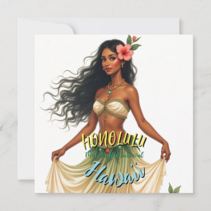 Cartes Pour Fêtes Annuelles Style vintage Hawaiian Travel Honolulu Hula Girl