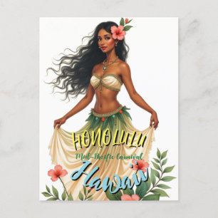 Cartes Pour Fêtes Annuelles Style vintage Hawaiian Travel Honolulu Hula Girl