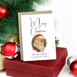 Cartes Pour Fêtes Annuelles Style Vintage minimaliste Vieux Noël du Père Noël<br><div class="desc">Cartes de Noël Joyeuses minimes et de style vintage,  avec un Santa Claus à l'ancienne avec une illustration de couronnes et une belle police de caractères. Personnalisez-le avec votre nom de famille ou tout texte personnalisé que vous voulez inclure cette saison des Fêtes.</div>