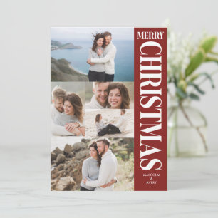 Cartes Pour Fêtes Annuelles Stylisé Photo Collage Rouge & Blanc Joyeux Noël